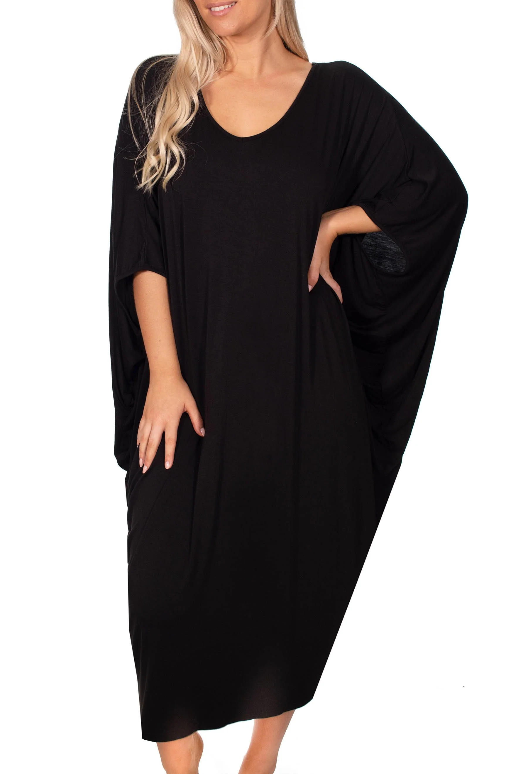 Bamboo V Neck Draped Dress - Image 4