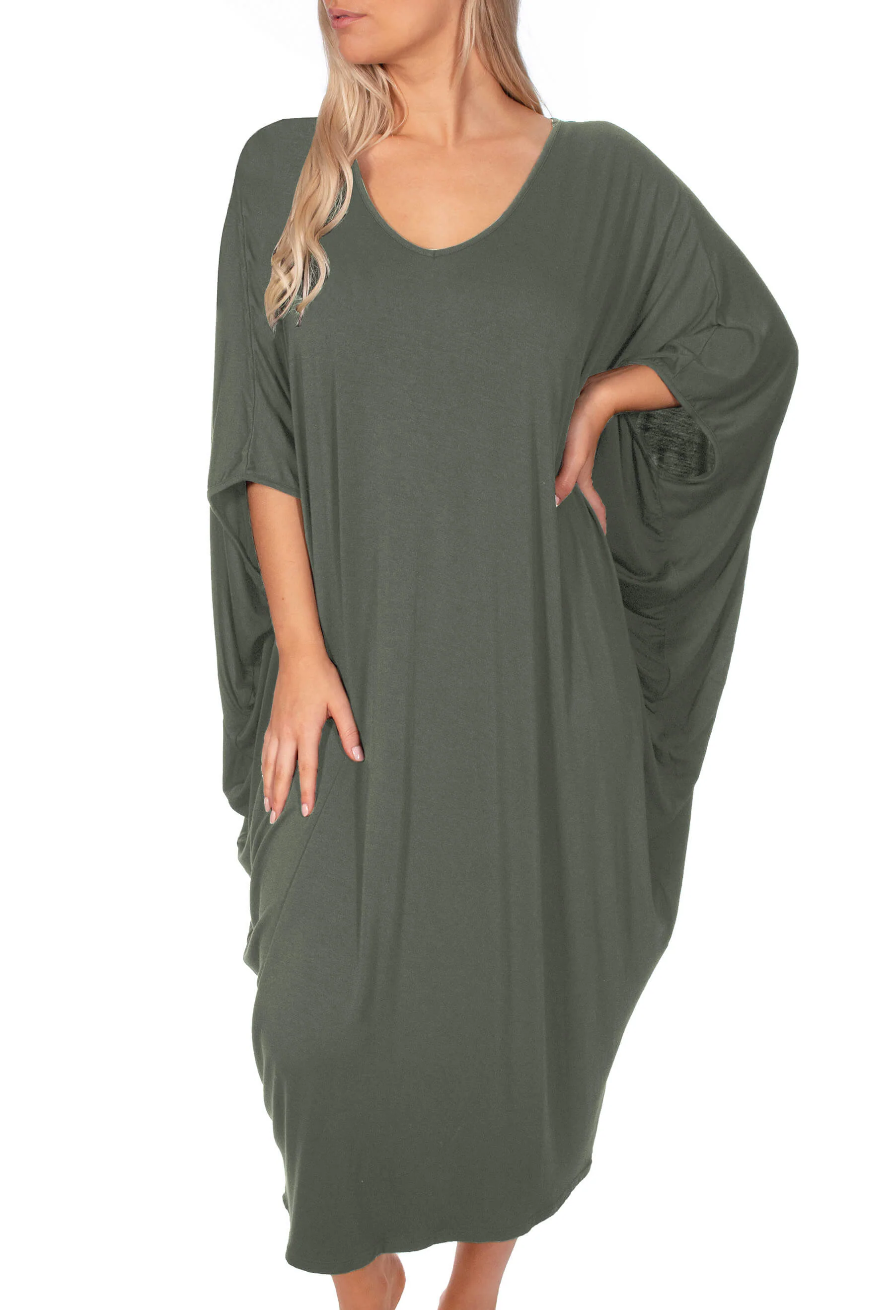 Bamboo V Neck Draped Dress - Image 13