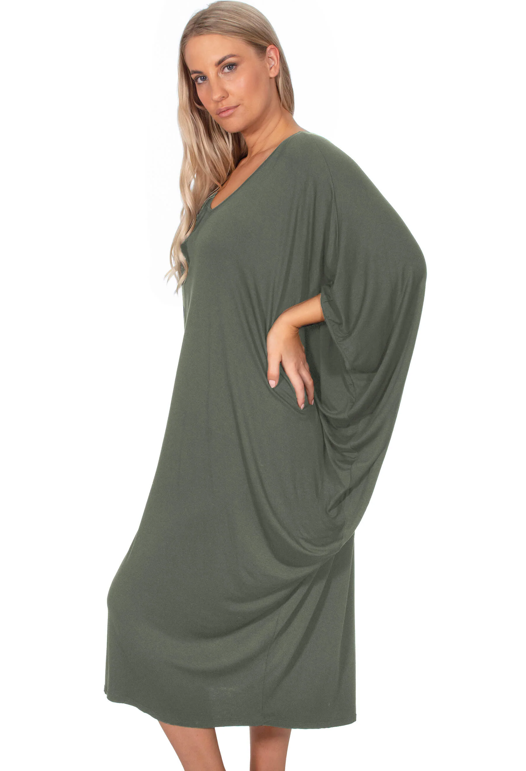 Bamboo V Neck Draped Dress - Image 14