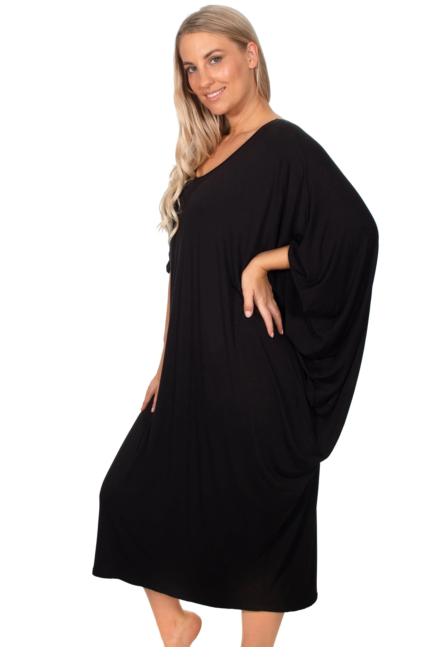 Bamboo V Neck Draped Dress - Image 5