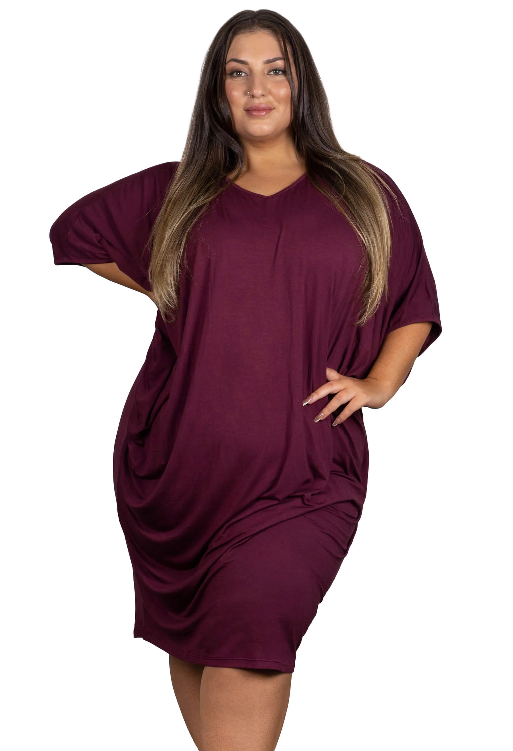 Bamboo V Neck Draped Dress - Image 3