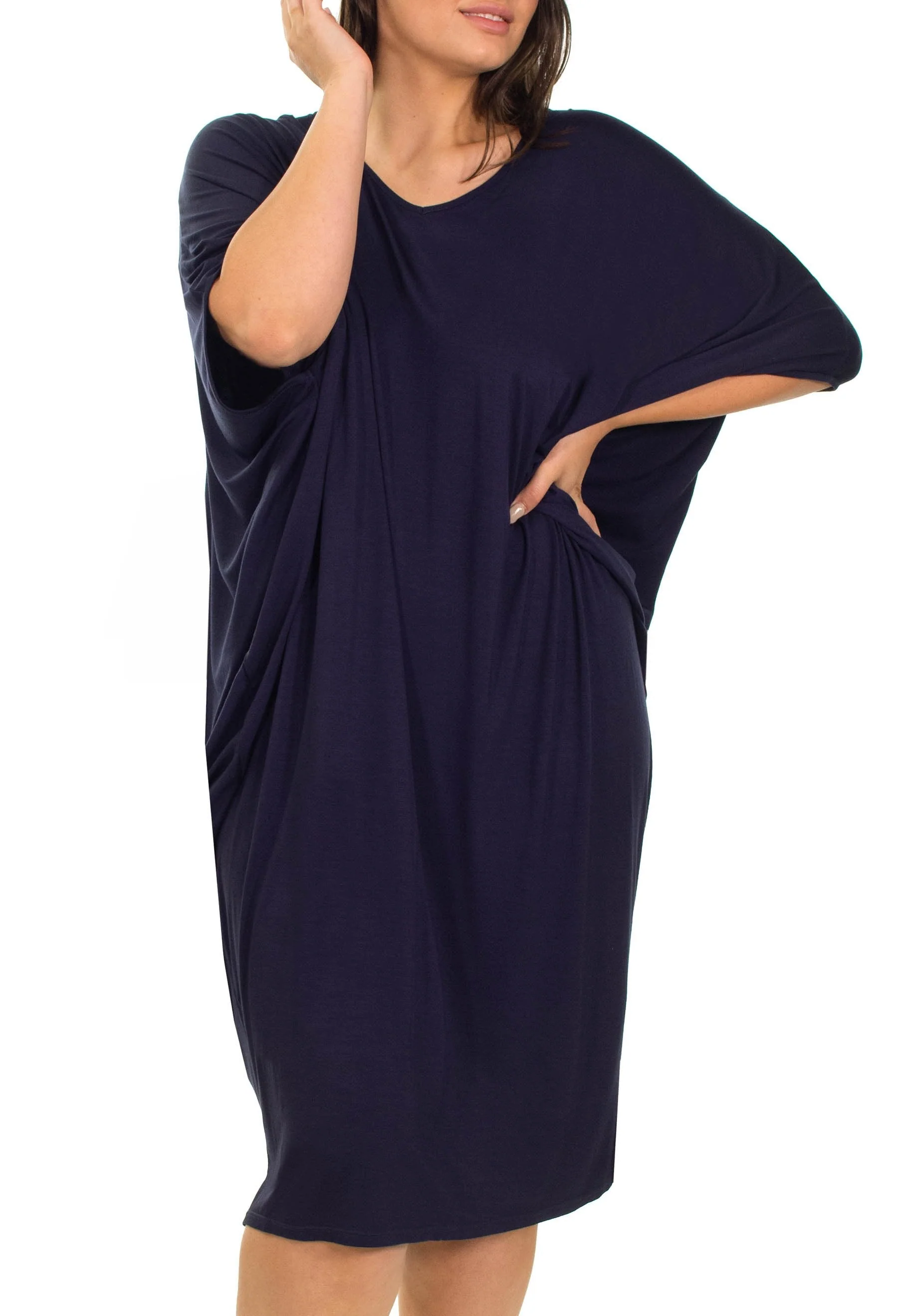 Bamboo V Neck Draped Dress - Image 8