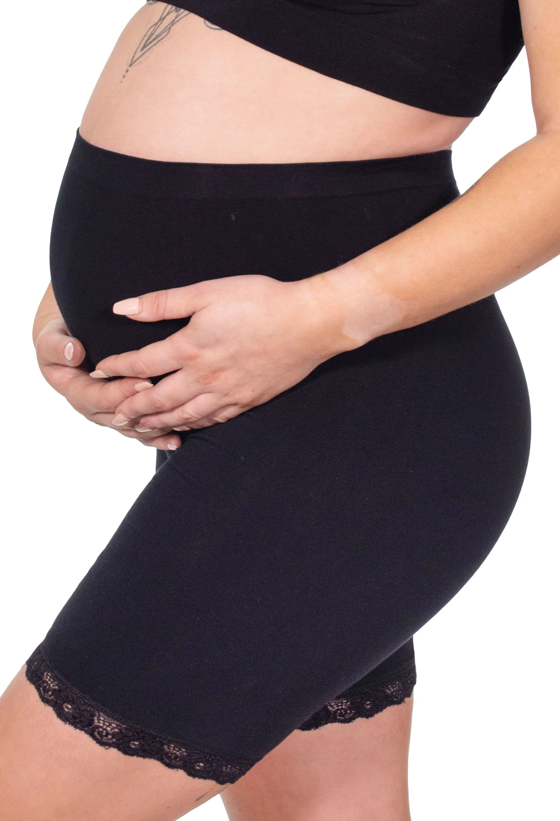 Maternity Anti Chafing High Rise Long Cotton Rich Shorts - 3 Pack - Image 3