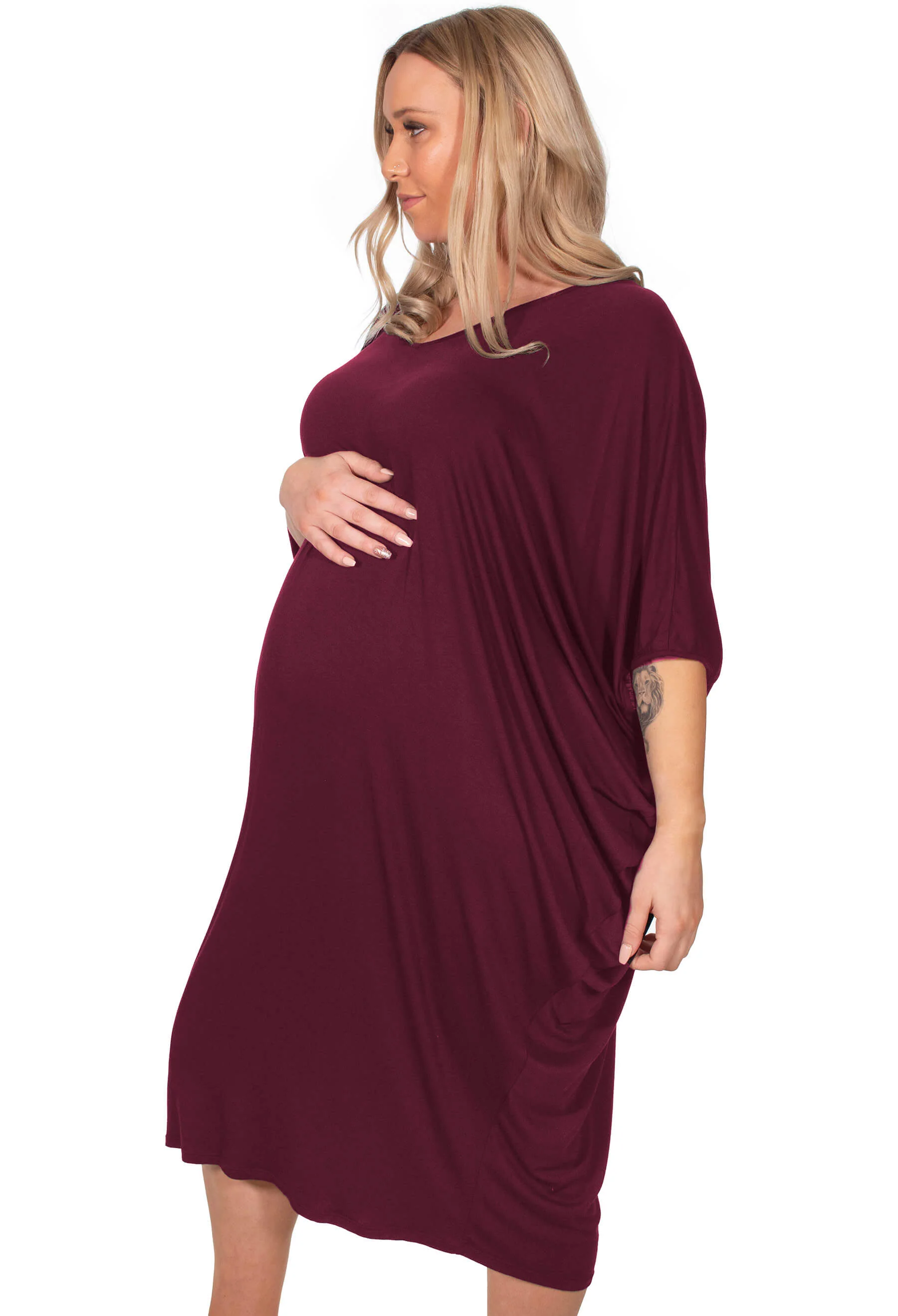 Maternity Bamboo V Neck Draped Dress - Image 10
