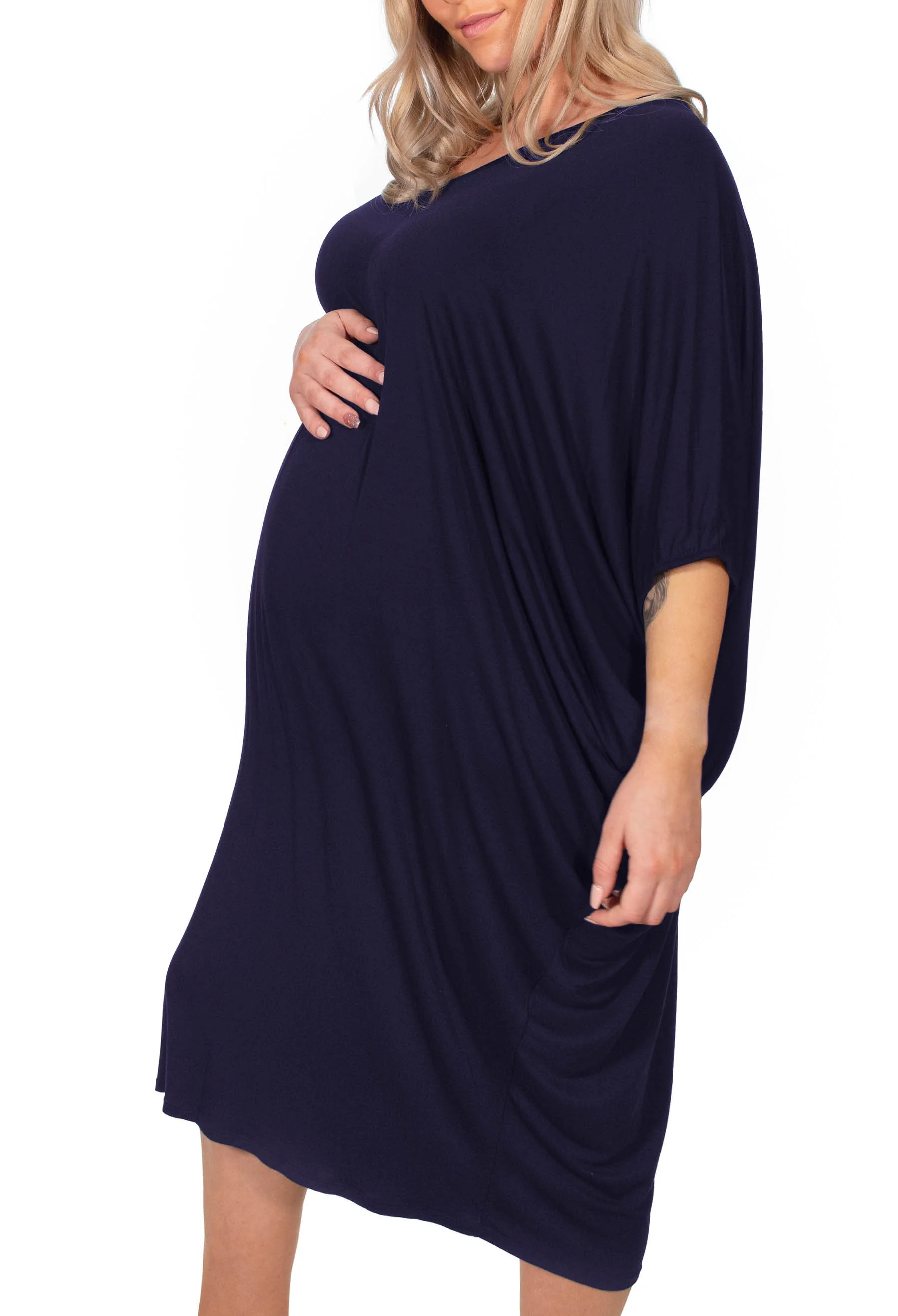 Maternity Bamboo V Neck Draped Dress - Image 11