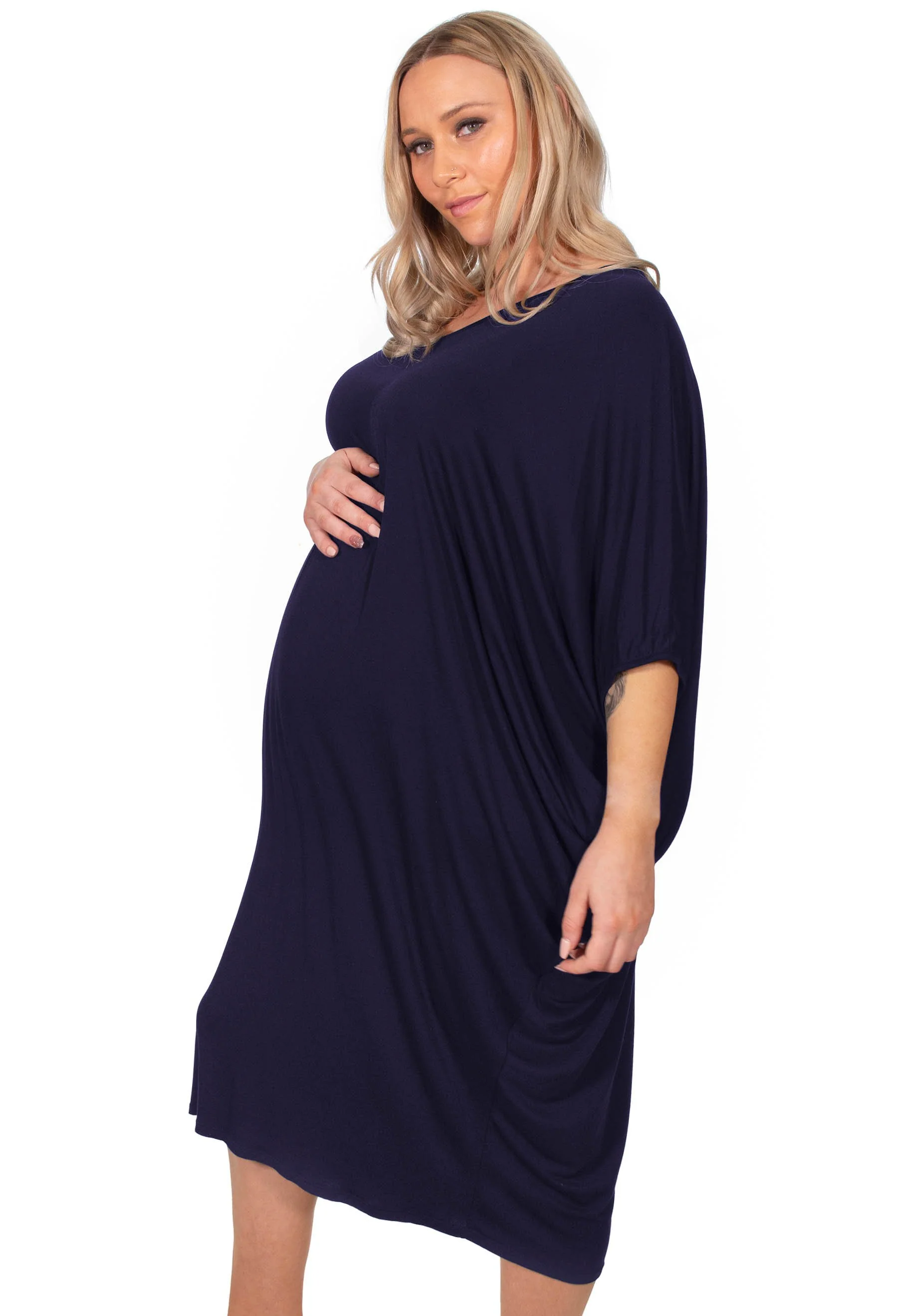 Maternity Bamboo V Neck Draped Dress - Image 12
