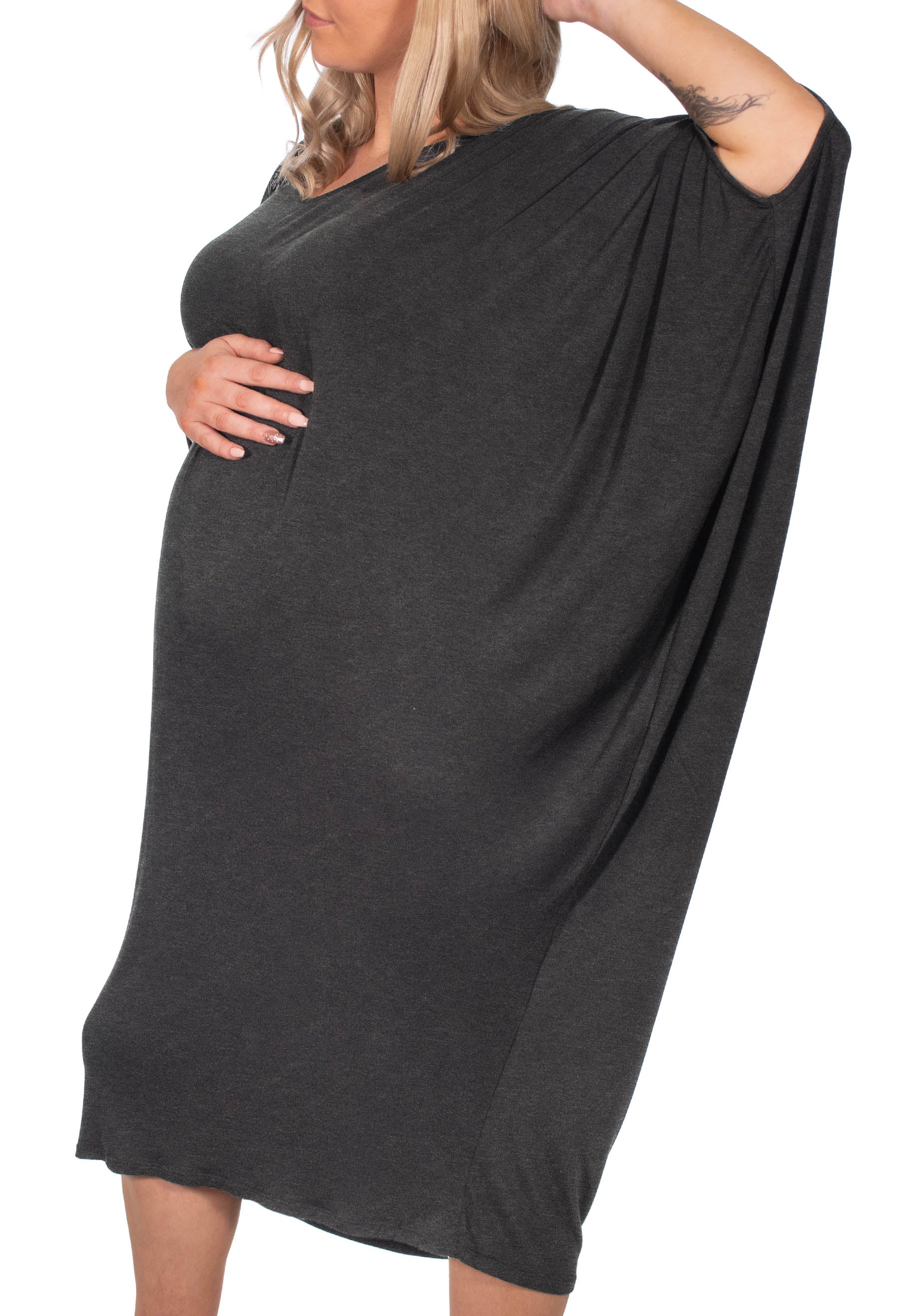 Maternity Bamboo V Neck Draped Dress - Image 14