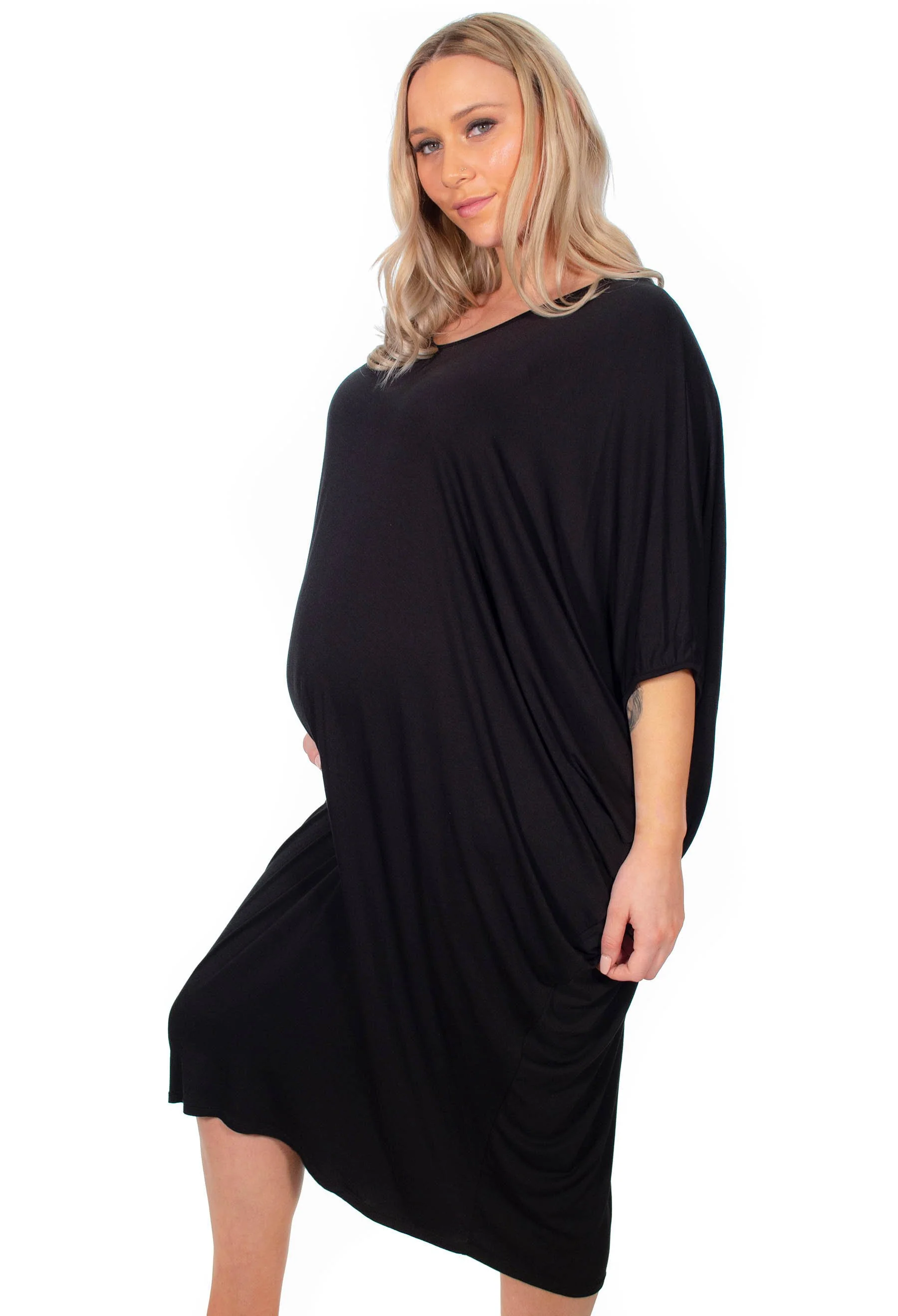 Maternity Bamboo V Neck Draped Dress - Image 3