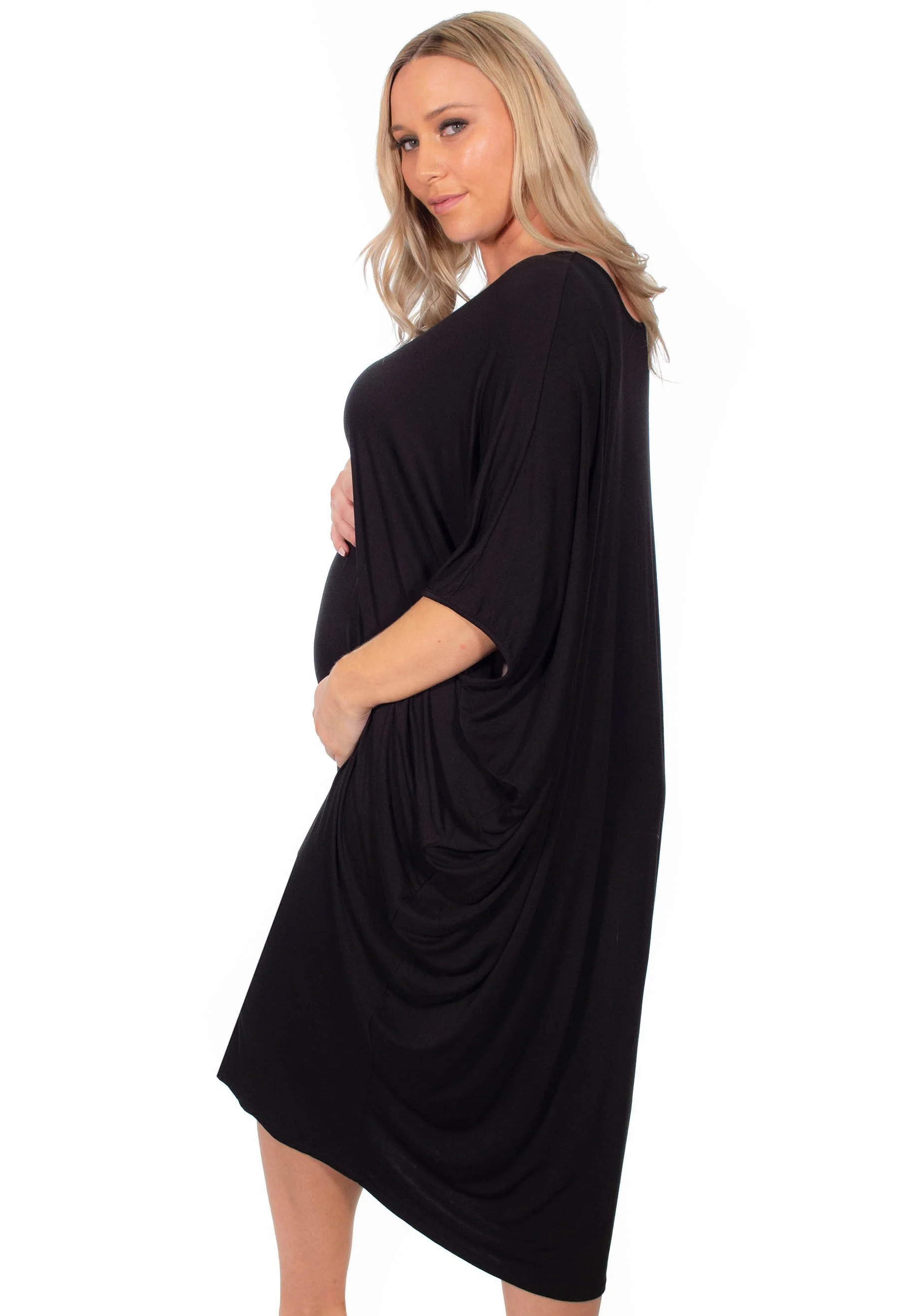 Maternity Bamboo V Neck Draped Dress - Image 4