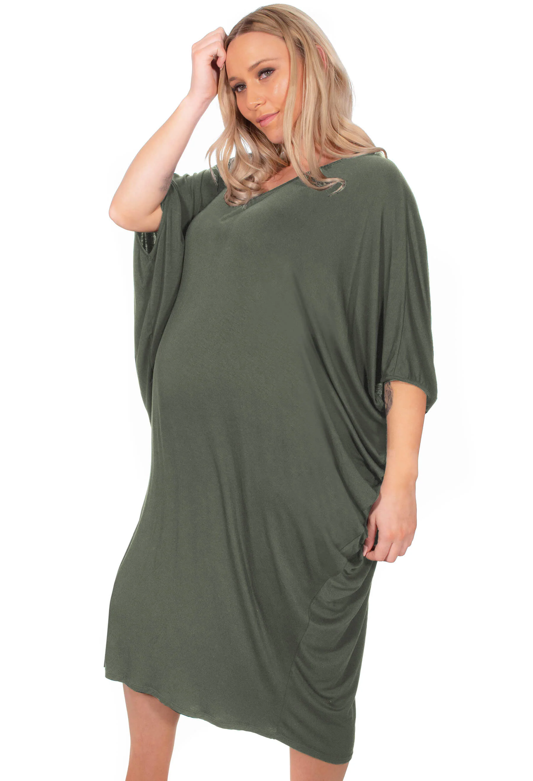 Maternity Bamboo V Neck Draped Dress - Image 7