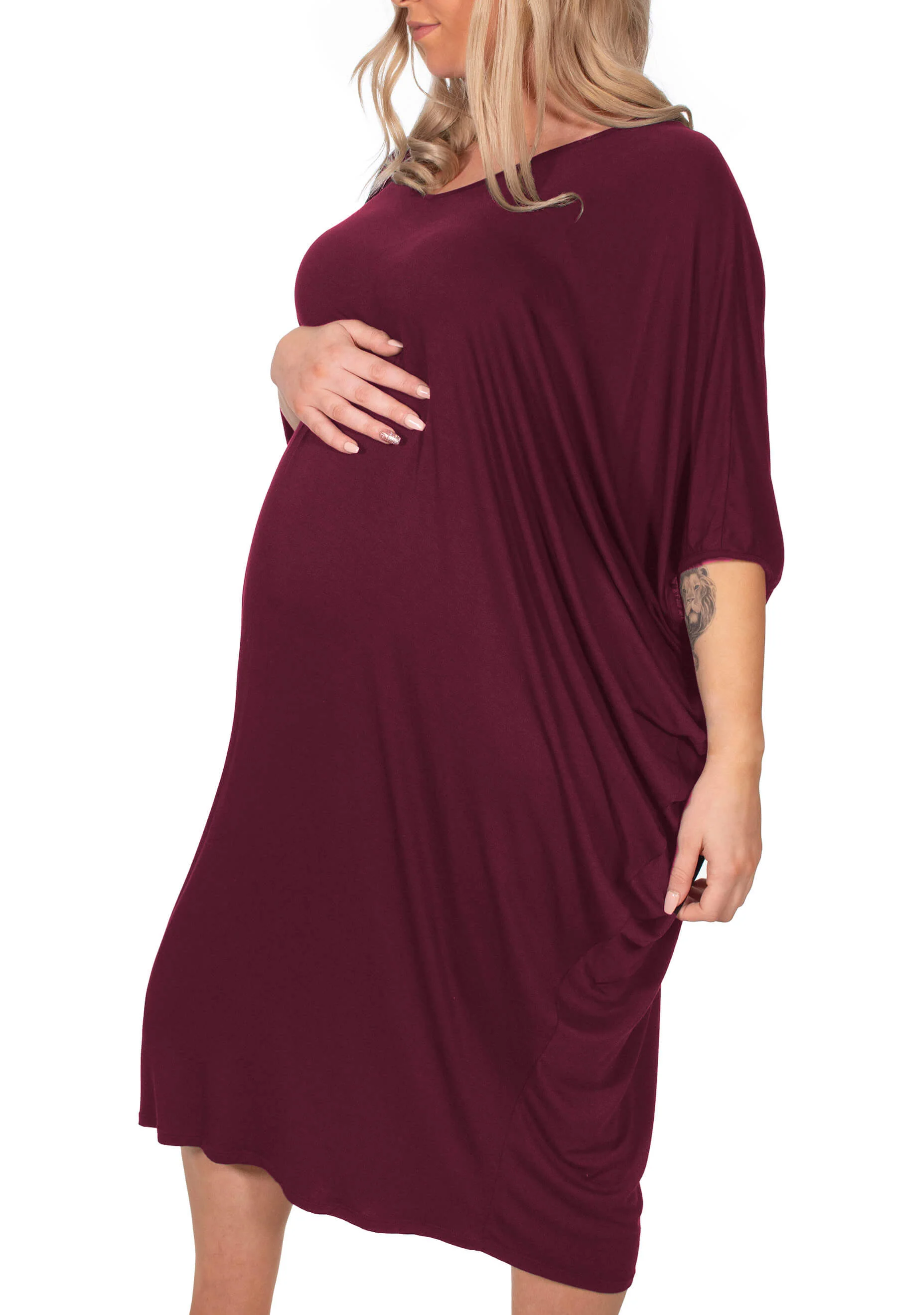 Maternity Bamboo V Neck Draped Dress - Image 8
