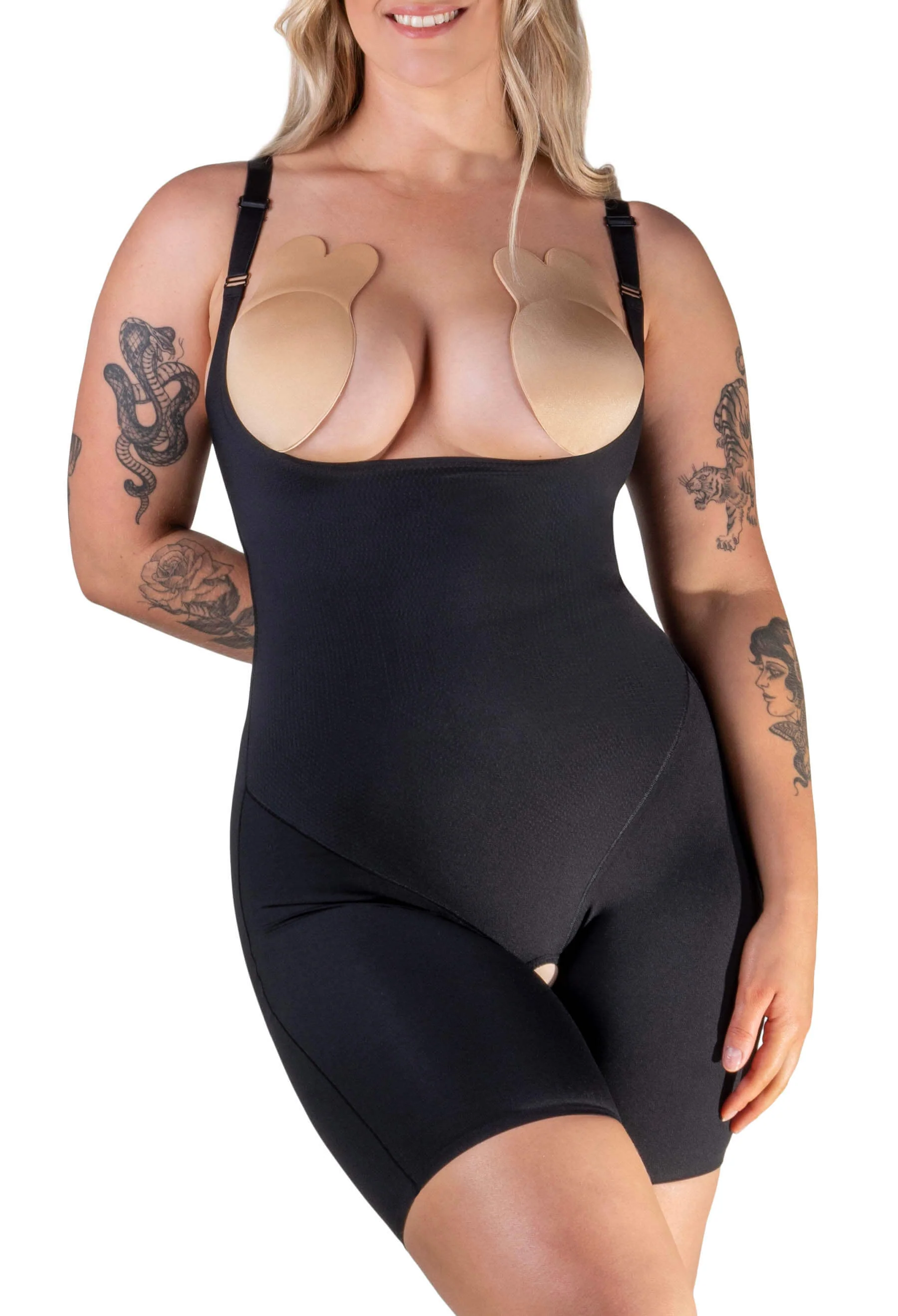 Open Bust Shaping Shorts Bodysuit With Adjustable Straps - Image 6