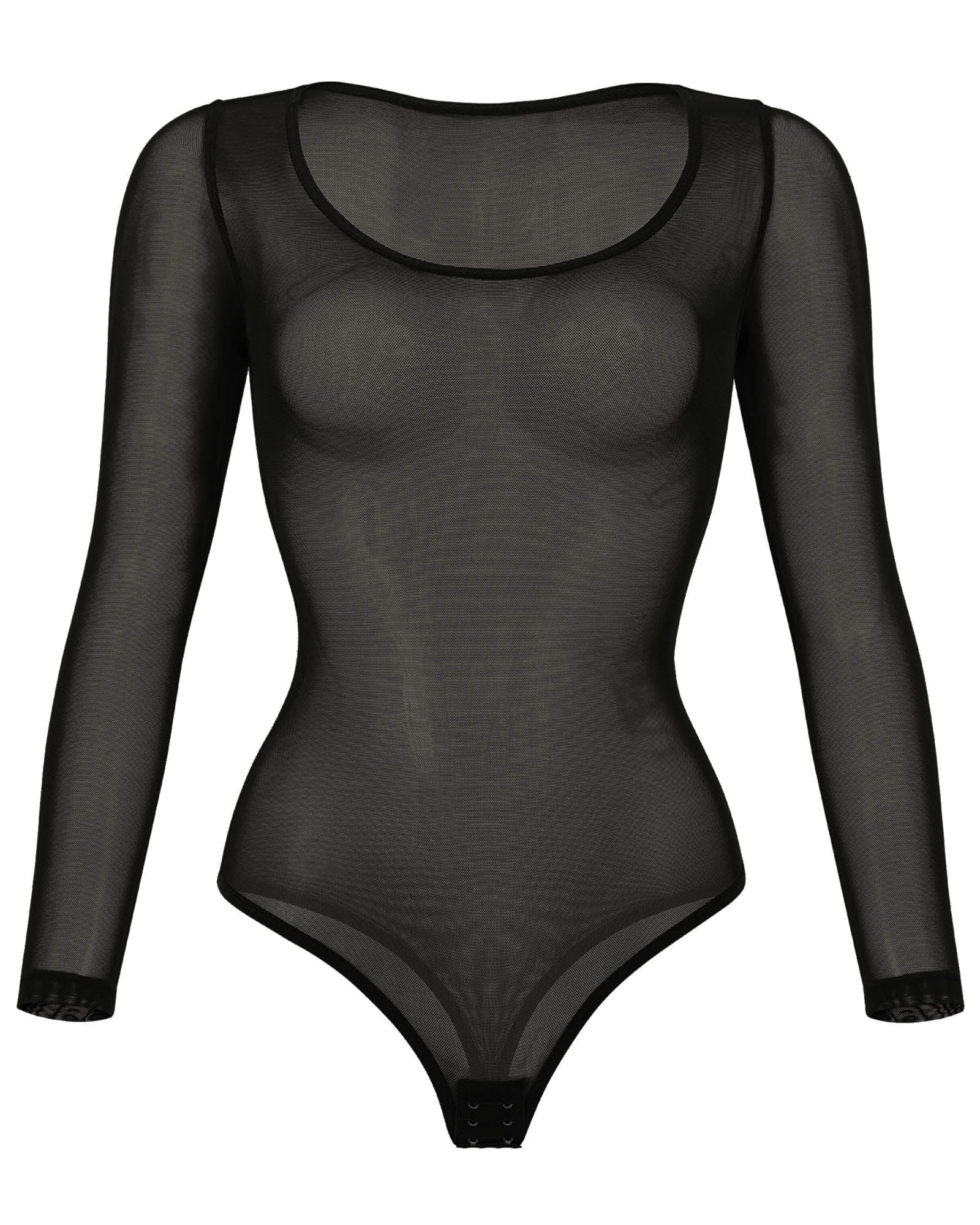 Powermesh Control Sheer Long Sleeve Thong Bodysuit - Image 5