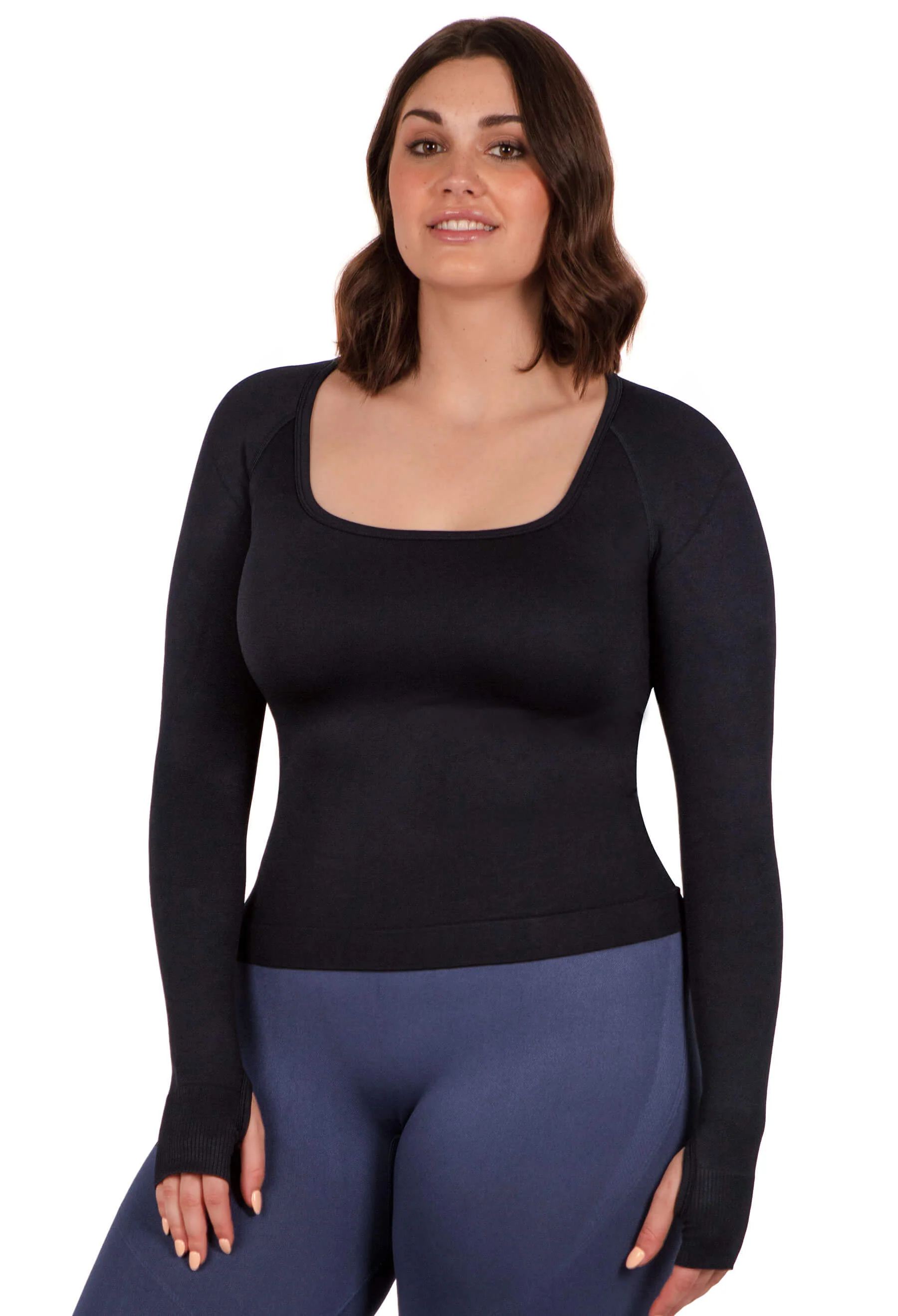 Seamless Square Neck Long Sleeve Top - Image 9