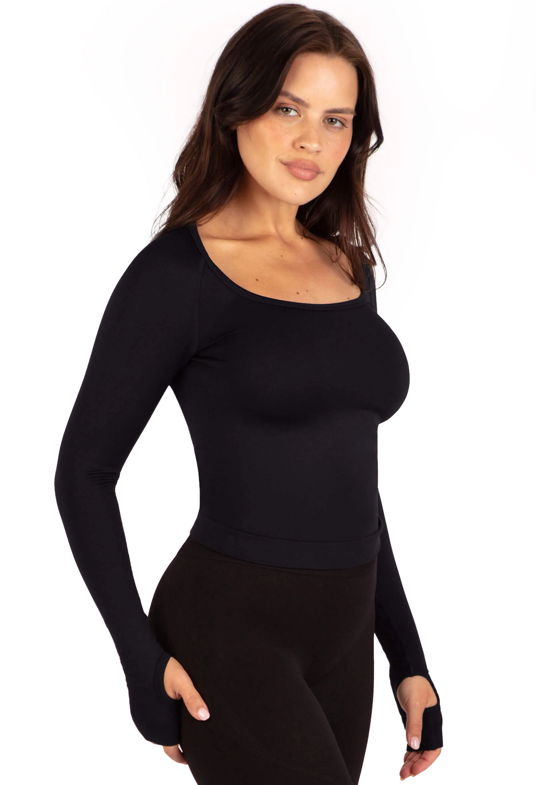 Seamless Square Neck Long Sleeve Top - Image 3